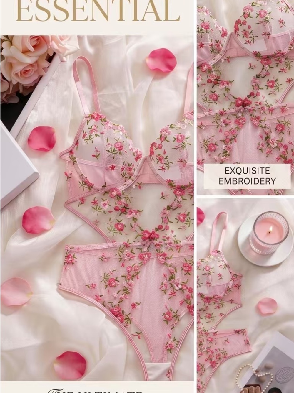Sheer Pink Floral Embroidered Bodysuit